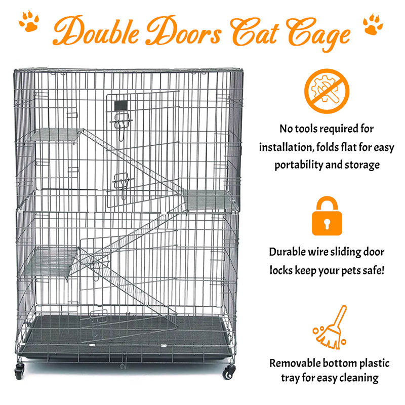 2/3/4層の大きな屋内ワイヤーメタル猫ケージ付き車輪付き 2/3/4層の大きな屋内ワイヤーメタル猫ケージ付き車輪付き