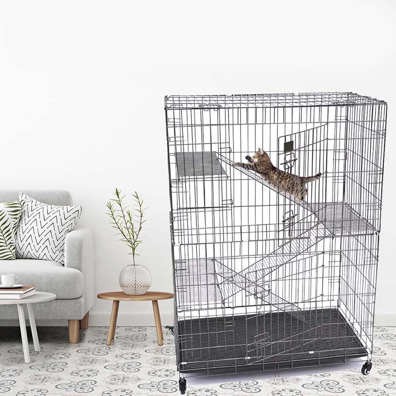 2/3/4層の大きな屋内ワイヤーメタル猫ケージ付き車輪付き 2/3/4層の大きな屋内ワイヤーメタル猫ケージ付き車輪付き