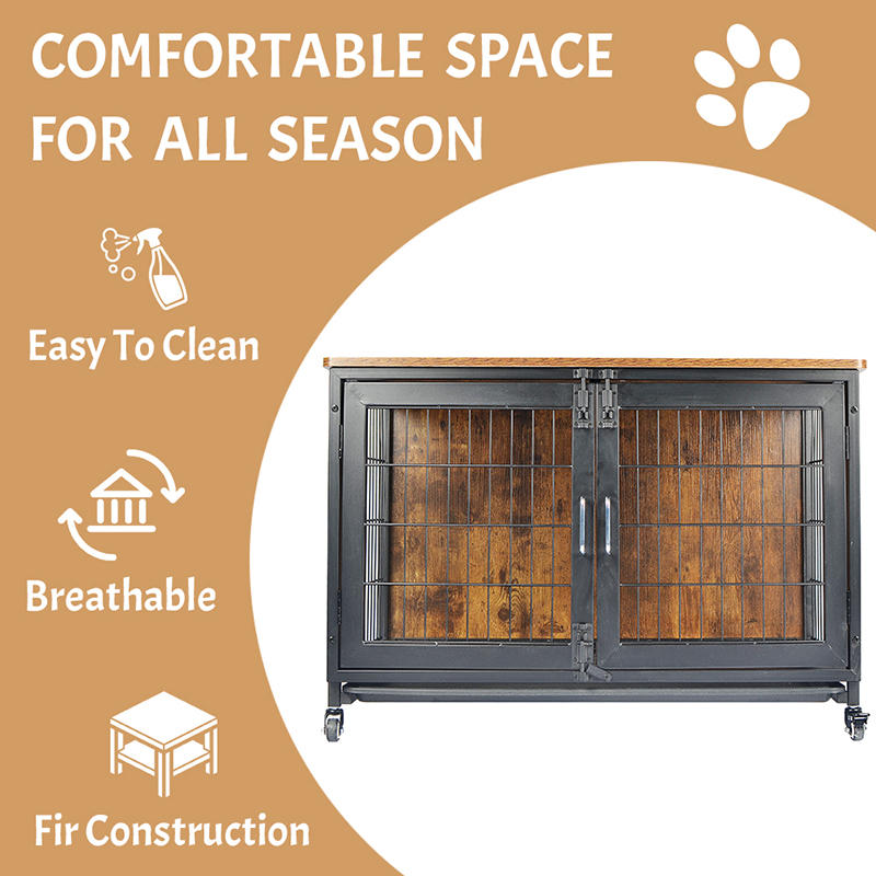 車輪付きの木製家具スタイルの犬のケージ 車輪付きの木製家具スタイルの犬のケージ