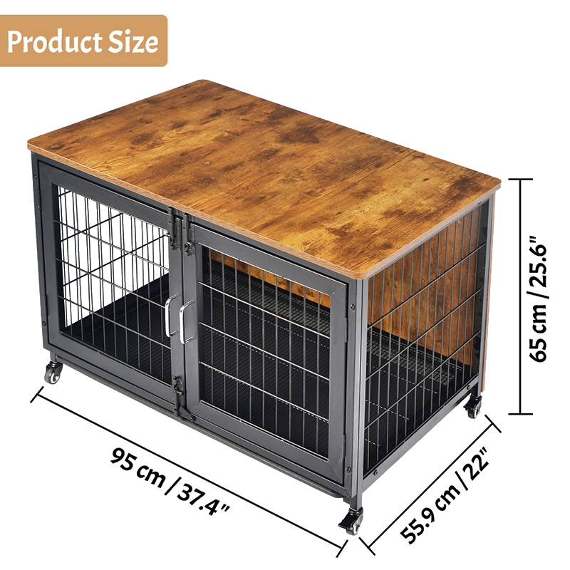 車輪付きの木製家具スタイルの犬のケージ 車輪付きの木製家具スタイルの犬のケージ