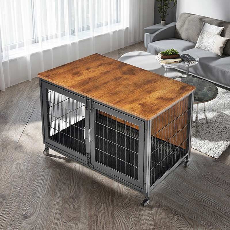 車輪付きの木製家具スタイルの犬のケージ 車輪付きの木製家具スタイルの犬のケージ