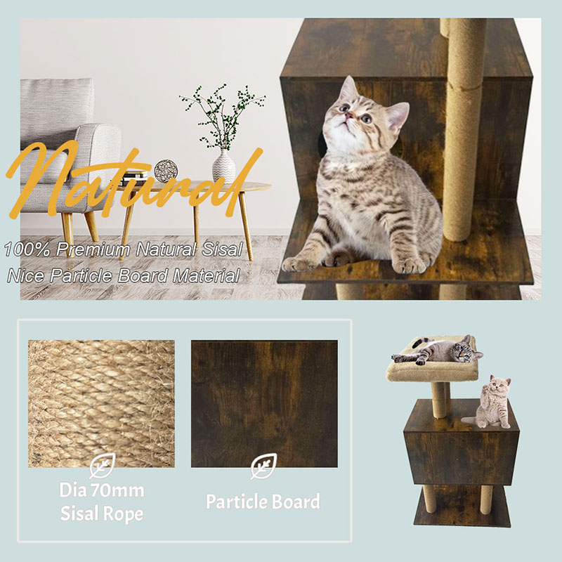 木製タワーキャットハウスサイザルスクラッチポスト猫の木の登山フレーム 木製タワーキャットハウスサイザルスクラッチポスト猫の木の登山フレーム