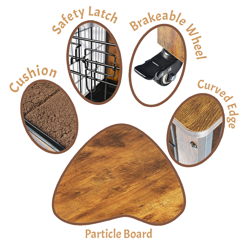 クッションとホイールのある屋内木製家具スタイルの犬のケージ クッションとホイールのある屋内木製家具スタイルの犬のケージ