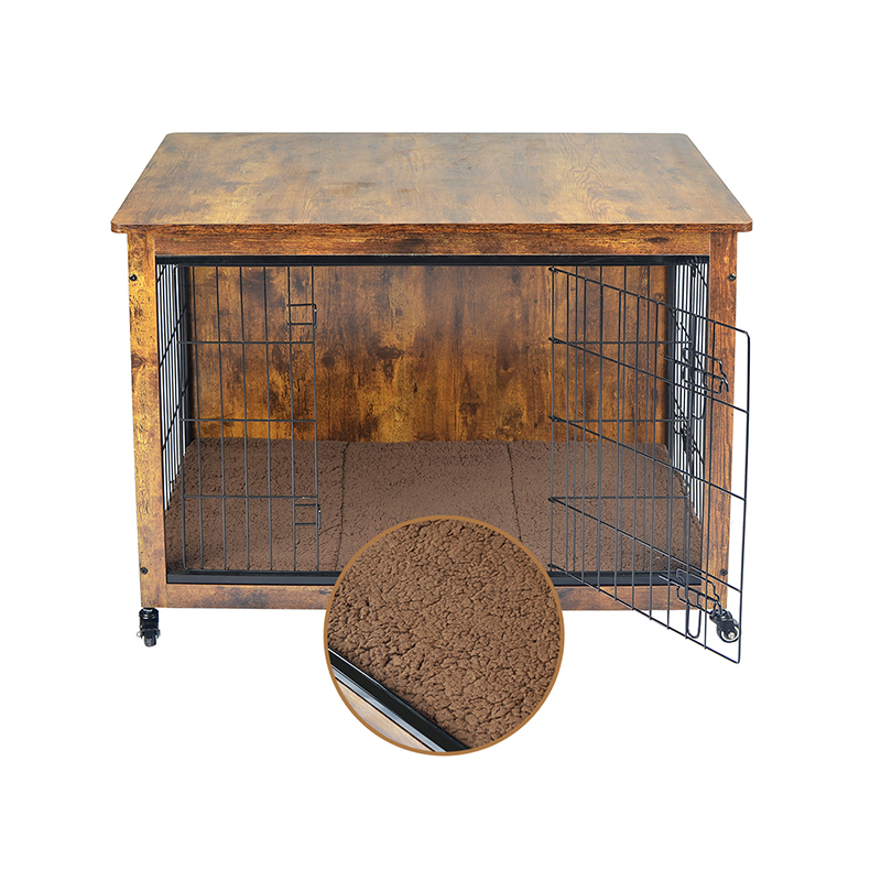 クッションとホイールのある屋内木製家具スタイルの犬のケージ クッションとホイールのある屋内木製家具スタイルの犬のケージ