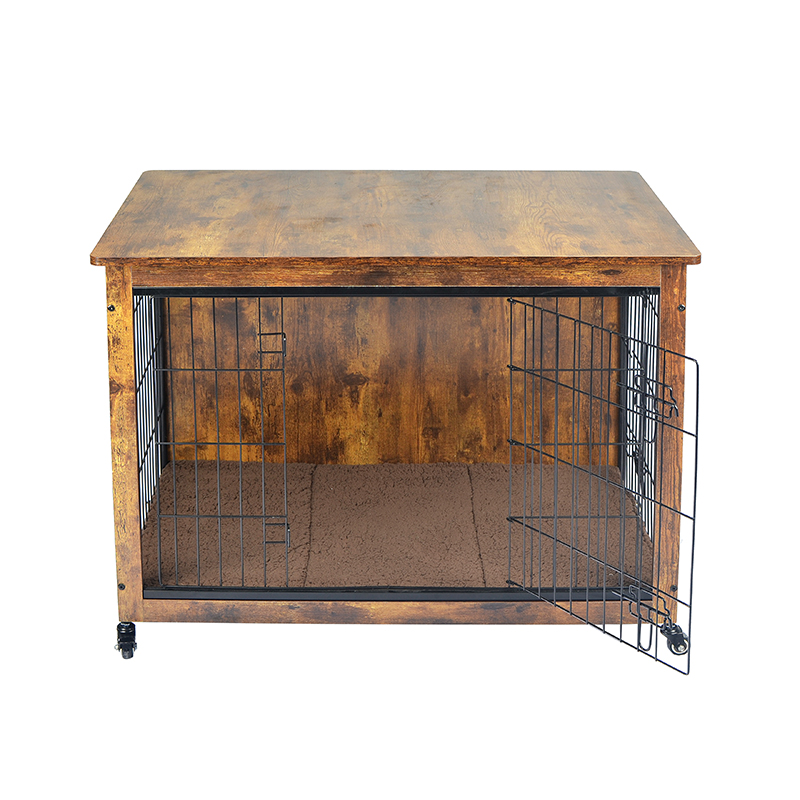 クッションとホイールのある屋内木製家具スタイルの犬のケージ クッションとホイールのある屋内木製家具スタイルの犬のケージ