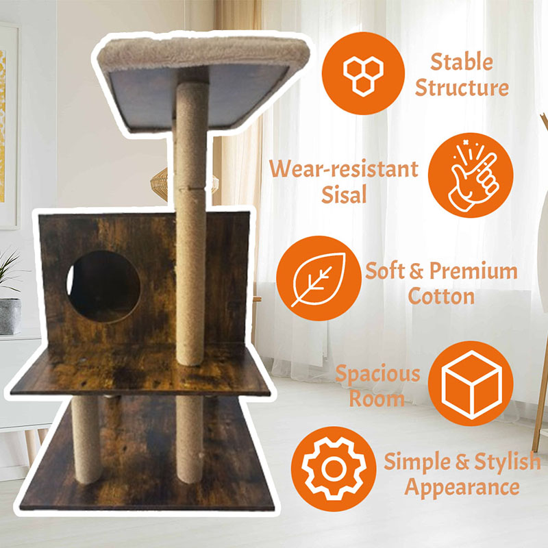木製タワーキャットハウスサイザルスクラッチポスト猫の木の登山フレーム 木製タワーキャットハウスサイザルスクラッチポスト猫の木の登山フレーム