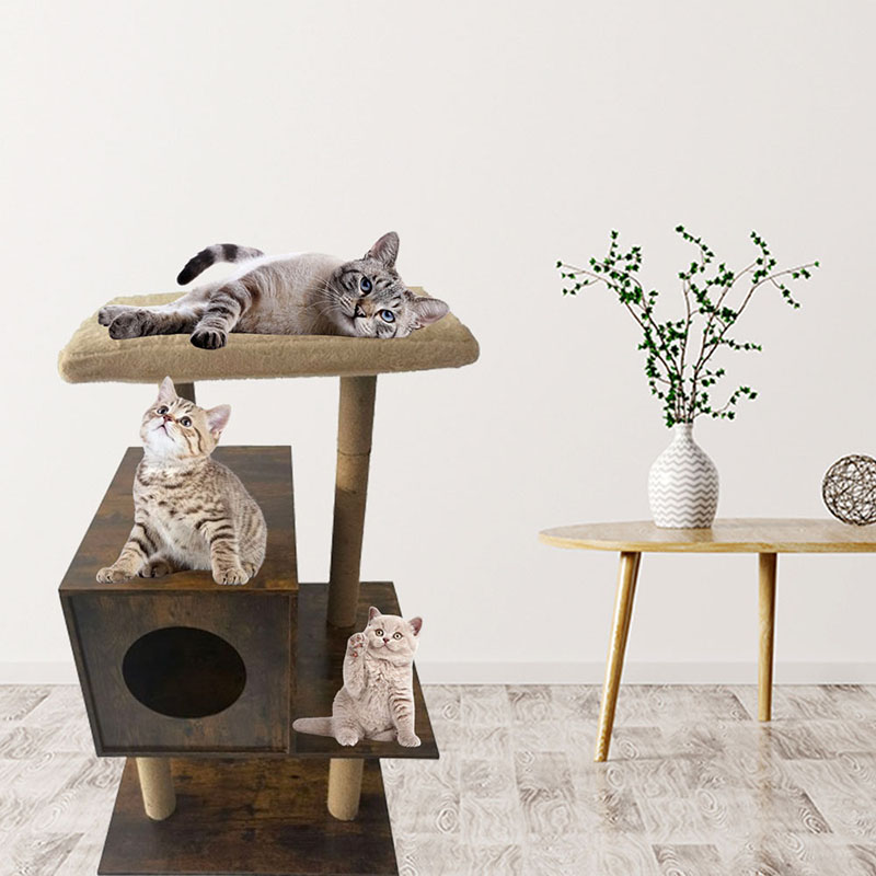 木製タワーキャットハウスサイザルスクラッチポスト猫の木の登山フレーム 木製タワーキャットハウスサイザルスクラッチポスト猫の木の登山フレーム