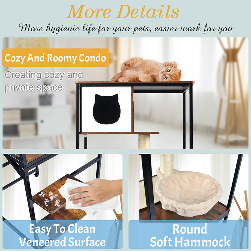 ハンモック付きモダンウッド&メタルキャットツリー屋内タワーコンドミニアム ハンモック付きモダンウッド&メタルキャットツリー屋内タワーコンドミニアム