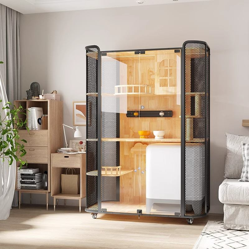 ラバーウッドキャットハウスキャビネットパノラマヴィラケージ ラバーウッドキャットハウスキャビネットパノラマヴィラケージ