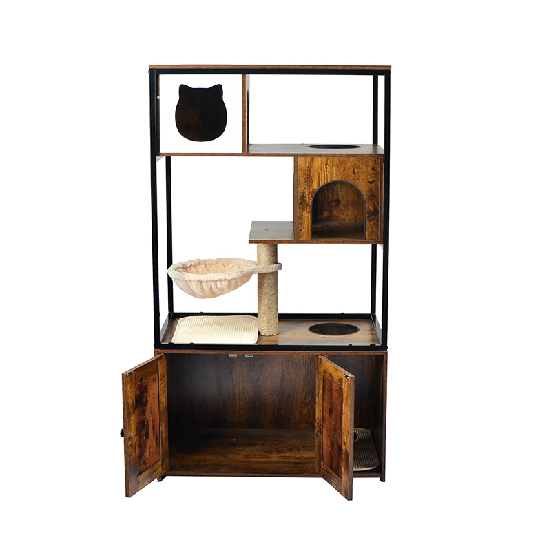 屋内猫のタワーコンドミニアムの猫の木とハンモックとゴミのキャビネット 屋内猫のタワーコンドミニアムの猫の木とハンモックとゴミのキャビネット