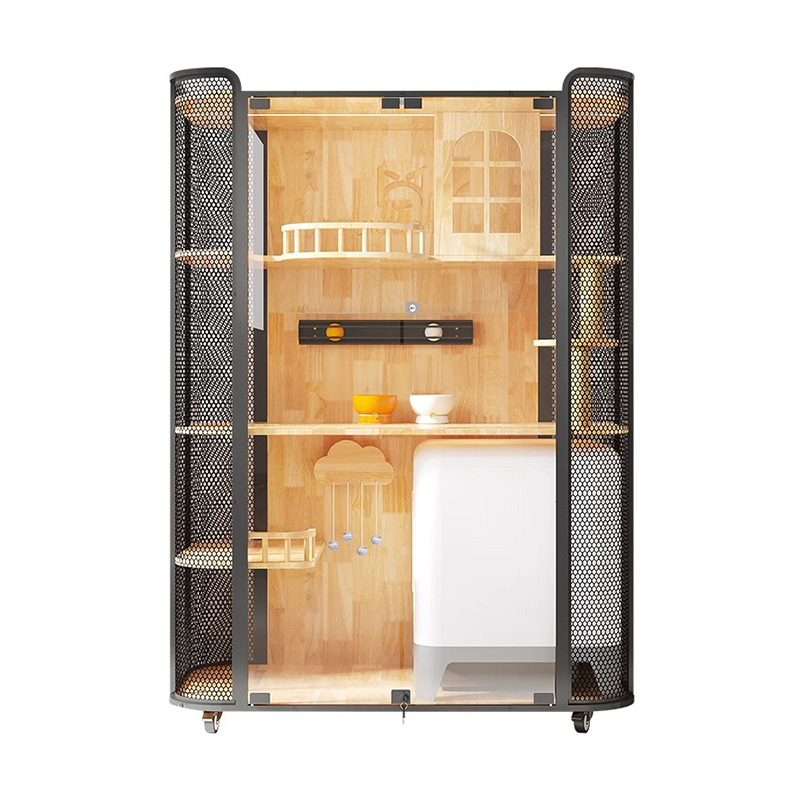 ラバーウッドキャットハウスキャビネットパノラマヴィラケージ