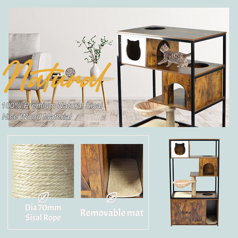 屋内猫のタワーコンドミニアムの猫の木とハンモックとゴミのキャビネット 屋内猫のタワーコンドミニアムの猫の木とハンモックとゴミのキャビネット