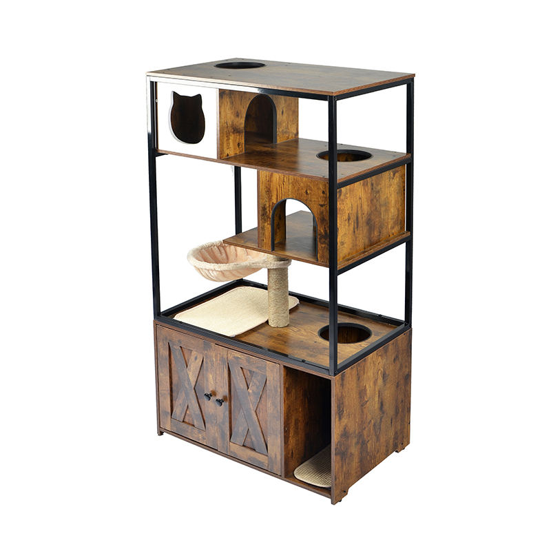 屋内猫のタワーコンドミニアムの猫の木とハンモックとゴミのキャビネット 屋内猫のタワーコンドミニアムの猫の木とハンモックとゴミのキャビネット