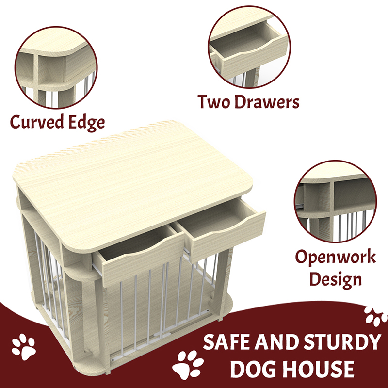 ベージュモダン屋内家具スタイルの木材金属犬のケージ ベージュモダン屋内家具スタイルの木材金属犬のケージ