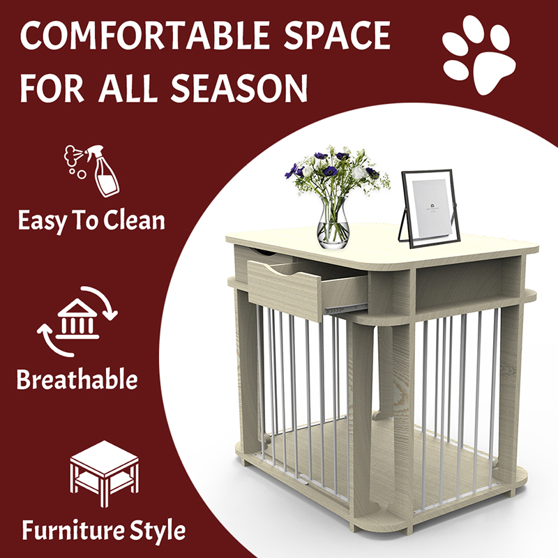 ベージュモダン屋内家具スタイルの木材金属犬のケージ ベージュモダン屋内家具スタイルの木材金属犬のケージ