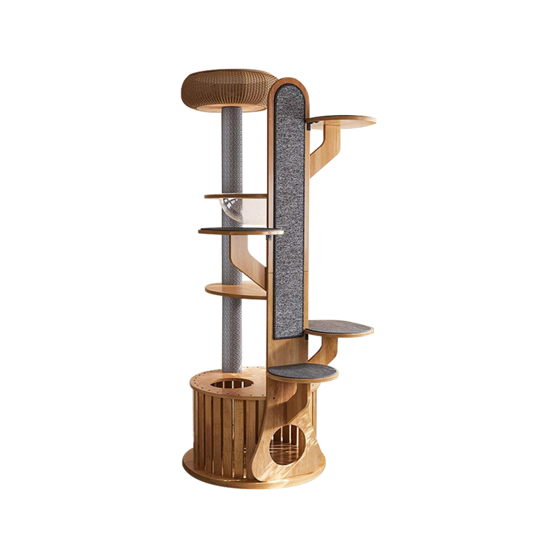 サボテンシェイプウッドクライミングフレームスペースカプセル付きソリッドキャットツリー